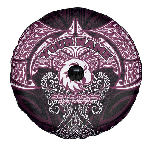 Personalized Manly Warringah Sea Eagles Spare Tire Cover Polynesian Tribal Pattern Style