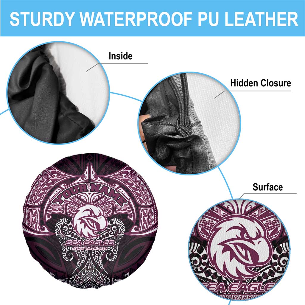 Personalized Manly Warringah Sea Eagles Spare Tire Cover Polynesian Tribal Pattern Style