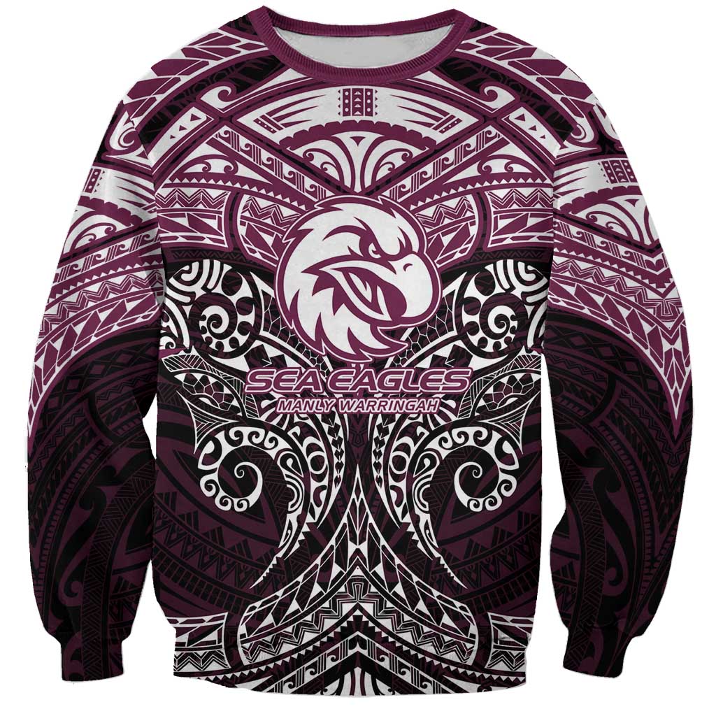 Personalized Manly Warringah Sea Eagles Sweatshirt Polynesian Tribal Pattern Style
