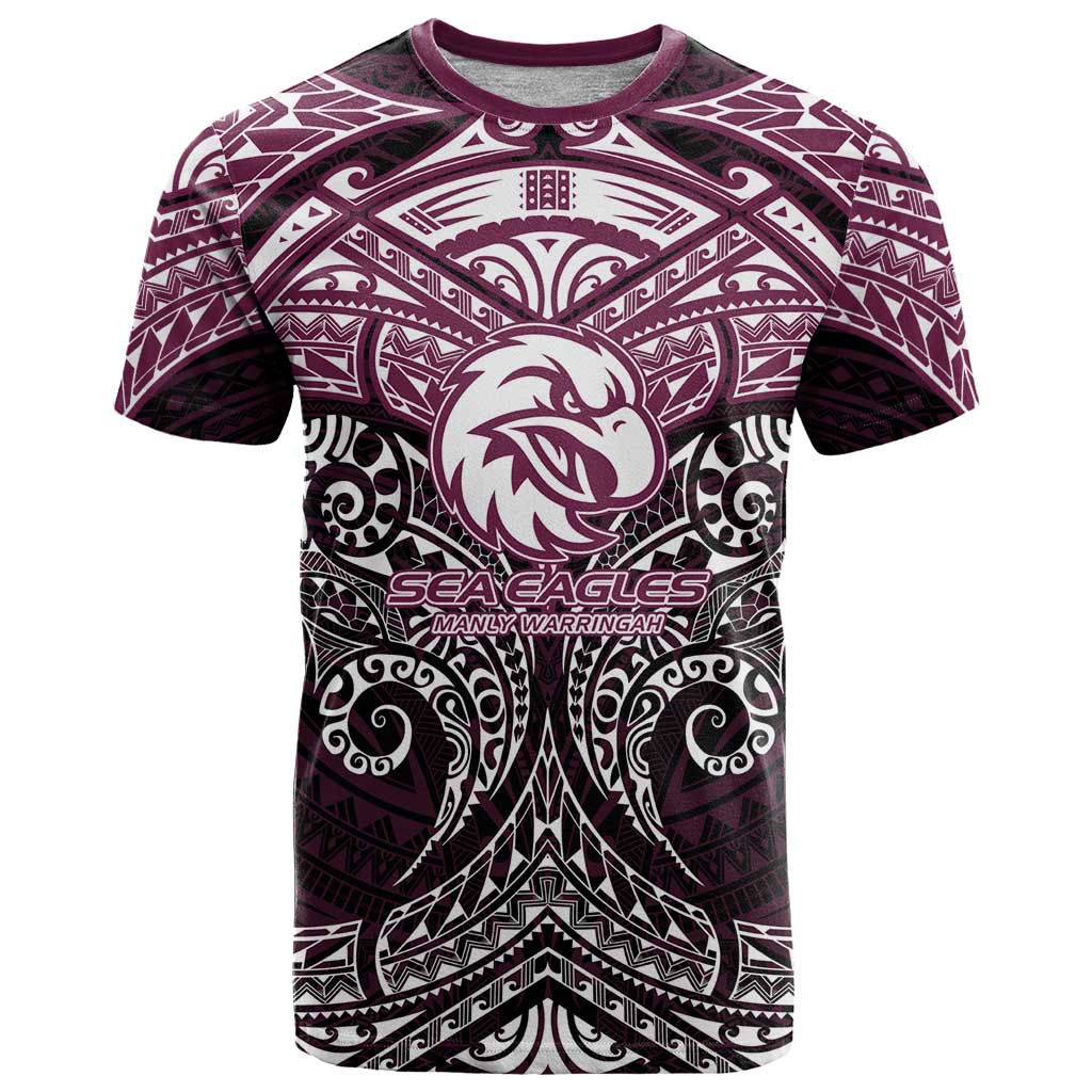 Personalized Manly Warringah Sea Eagles T Shirt Polynesian Tribal Pattern Style
