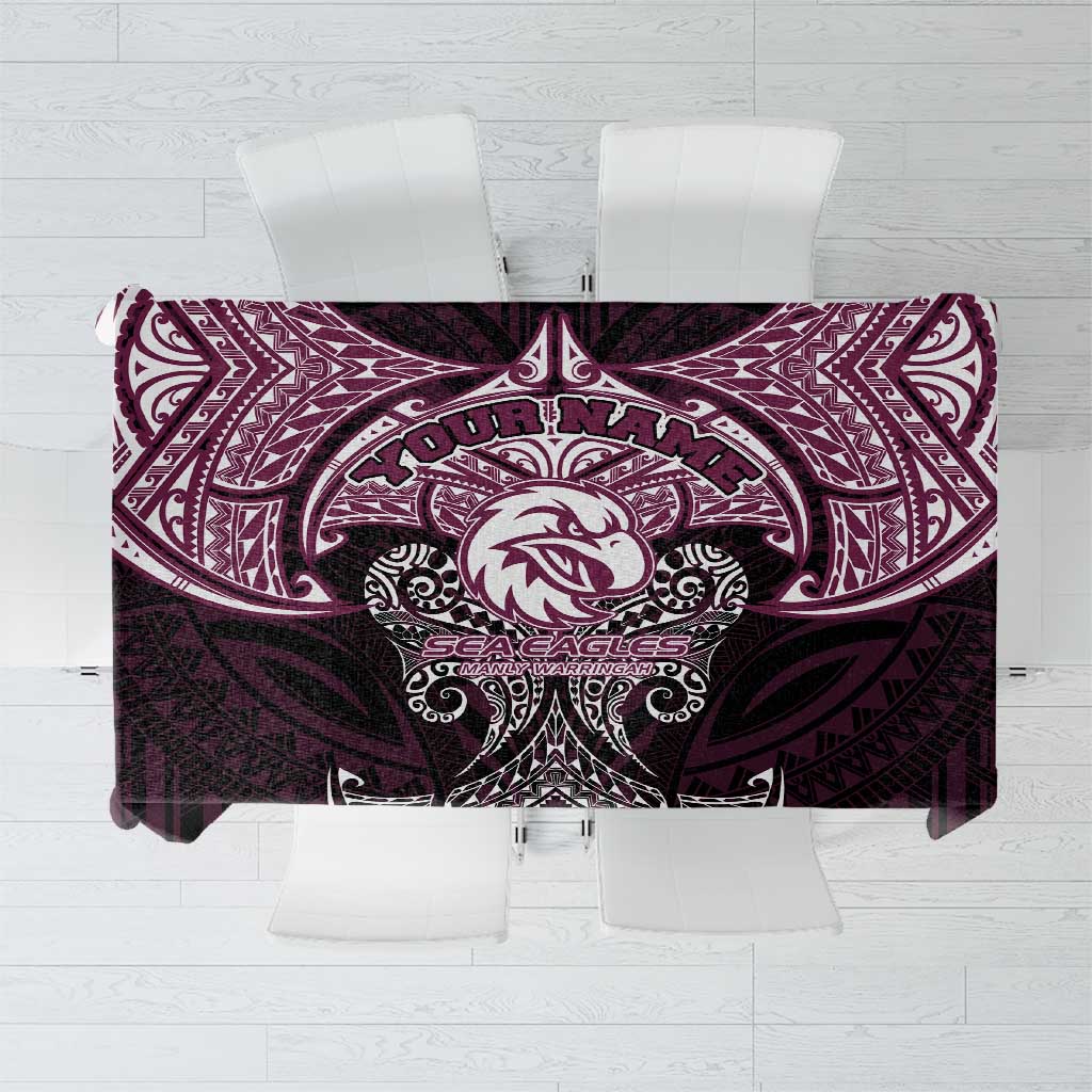 Personalized Manly Warringah Sea Eagles Tablecloth Polynesian Tribal Pattern Style