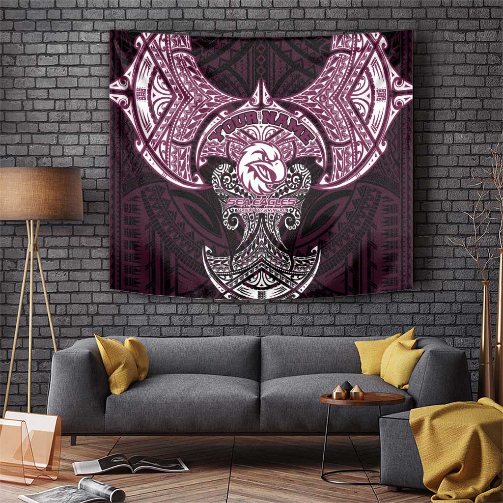 Personalized Manly Warringah Sea Eagles Tapestry Polynesian Tribal Pattern Style