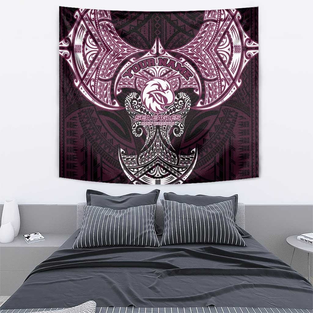 Personalized Manly Warringah Sea Eagles Tapestry Polynesian Tribal Pattern Style