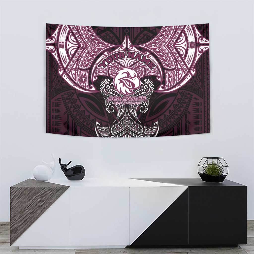 Personalized Manly Warringah Sea Eagles Tapestry Polynesian Tribal Pattern Style