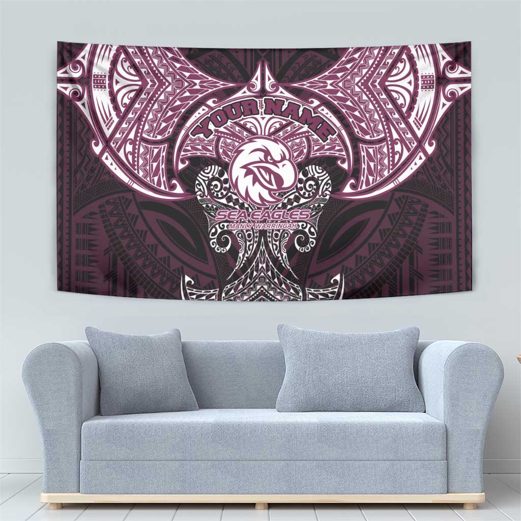 Personalized Manly Warringah Sea Eagles Tapestry Polynesian Tribal Pattern Style