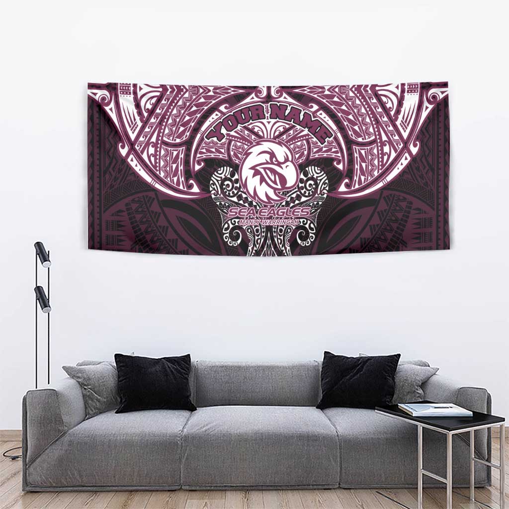 Personalized Manly Warringah Sea Eagles Tapestry Polynesian Tribal Pattern Style