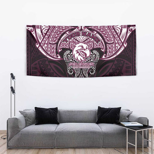 Personalized Manly Warringah Sea Eagles Tapestry Polynesian Tribal Pattern Style