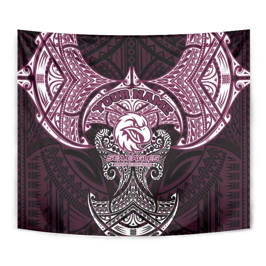 Personalized Manly Warringah Sea Eagles Tapestry Polynesian Tribal Pattern Style