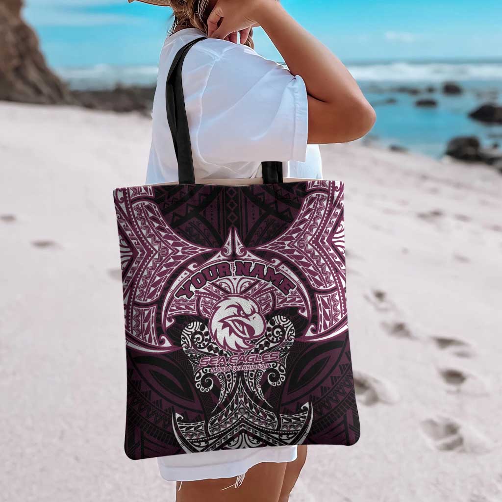 Personalized Manly Warringah Sea Eagles Tote Bag Polynesian Tribal Pattern Style