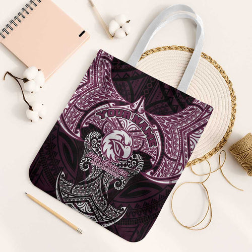 Personalized Manly Warringah Sea Eagles Tote Bag Polynesian Tribal Pattern Style