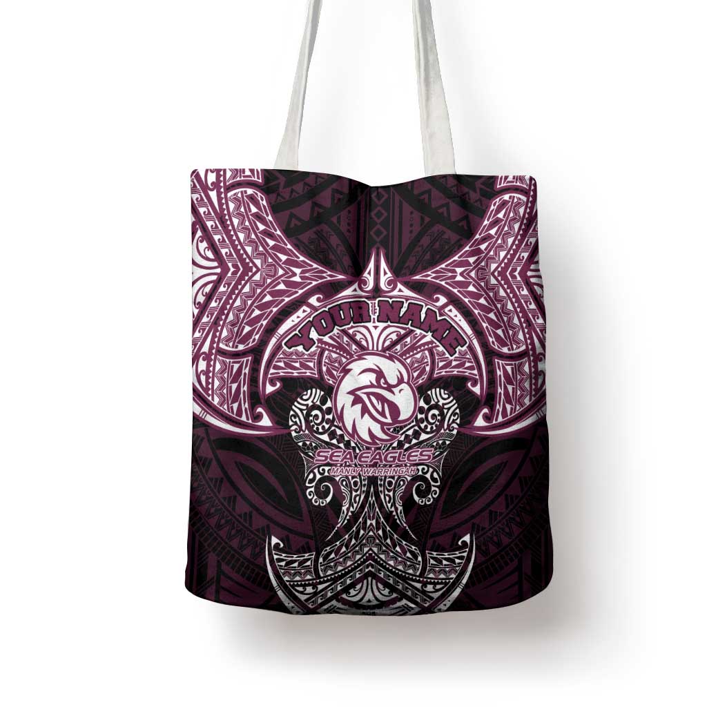Personalized Manly Warringah Sea Eagles Tote Bag Polynesian Tribal Pattern Style