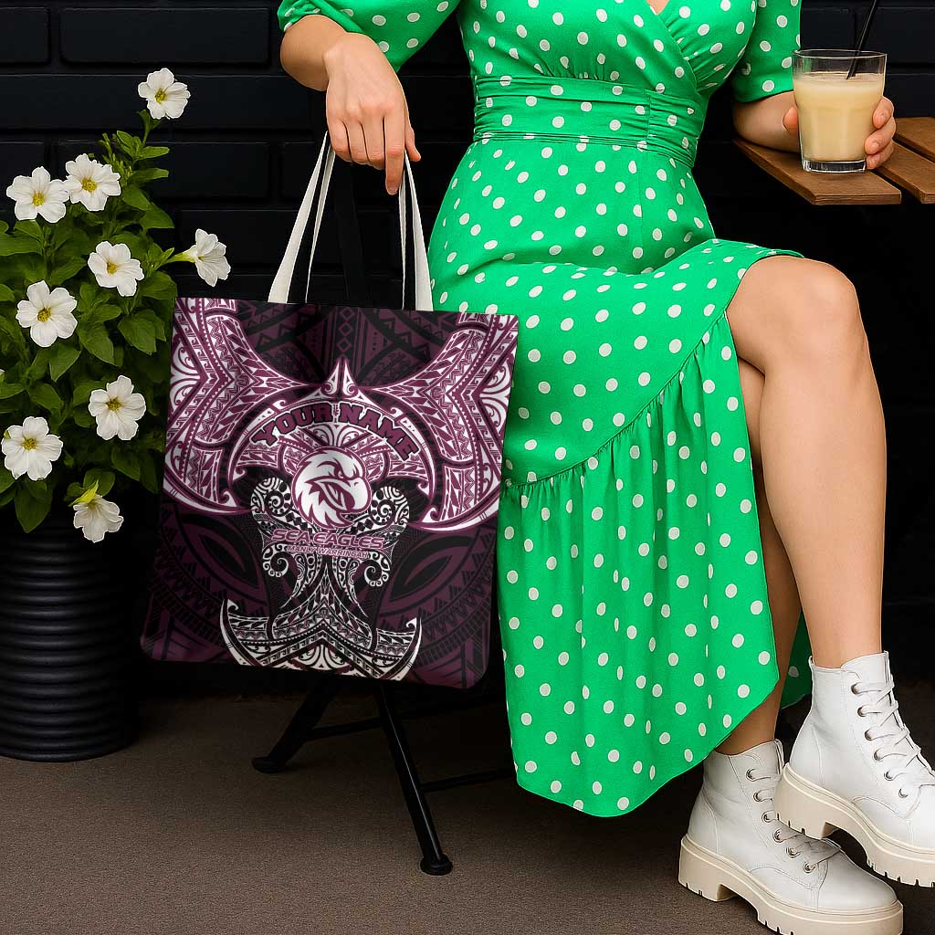 Personalized Manly Warringah Sea Eagles Tote Bag Polynesian Tribal Pattern Style