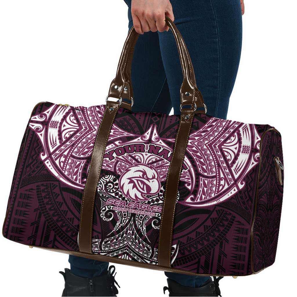 Personalized Manly Warringah Sea Eagles Travel Bag Polynesian Tribal Pattern Style