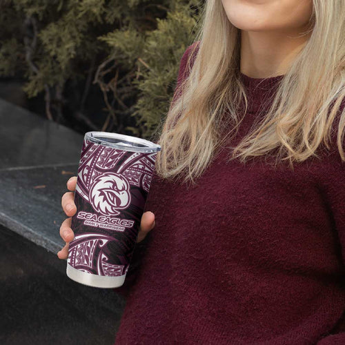 Personalized Manly Warringah Sea Eagles Tumbler Cup Polynesian Tribal Pattern Style