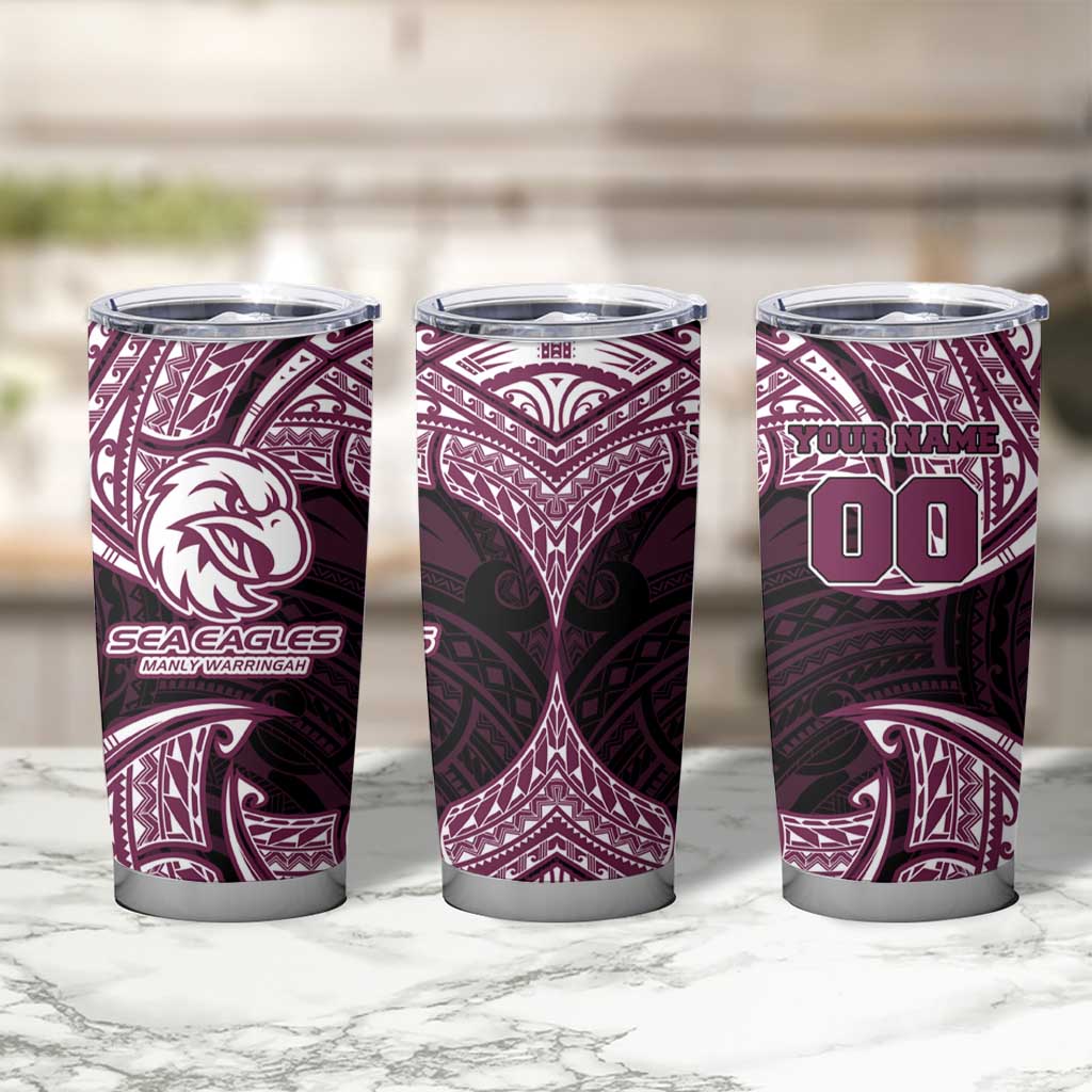 Personalized Manly Warringah Sea Eagles Tumbler Cup Polynesian Tribal Pattern Style