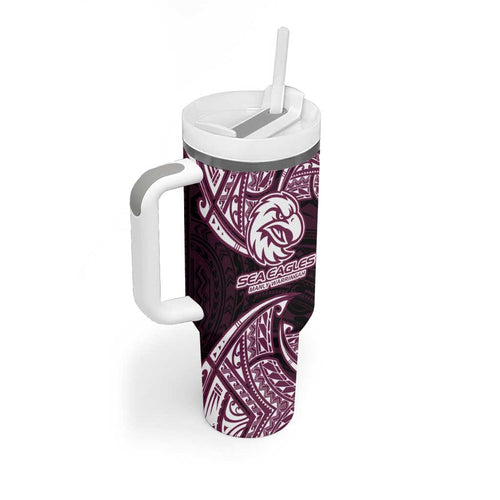 Personalized Manly Warringah Sea Eagles Tumbler With Handle Polynesian Tribal Pattern Style