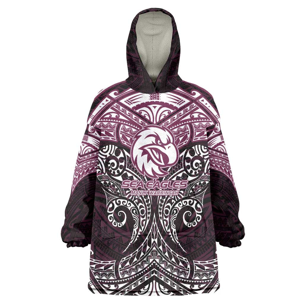 Personalized Manly Warringah Sea Eagles Wearable Blanket Hoodie Polynesian Tribal Pattern Style