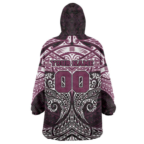 Personalized Manly Warringah Sea Eagles Wearable Blanket Hoodie Polynesian Tribal Pattern Style