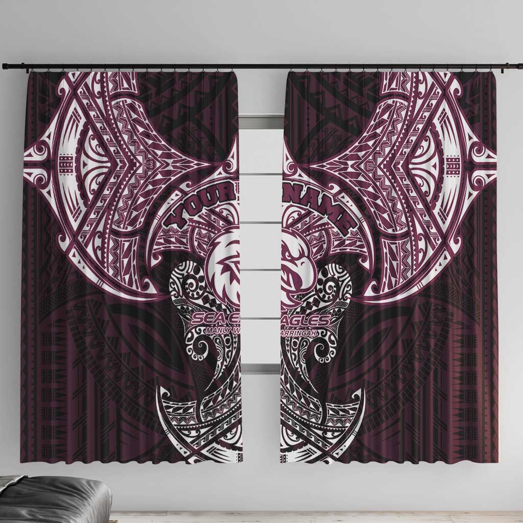Personalized Manly Warringah Sea Eagles Window Curtain Polynesian Tribal Pattern Style