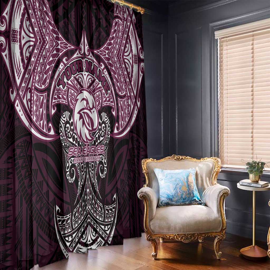 Personalized Manly Warringah Sea Eagles Window Curtain Polynesian Tribal Pattern Style