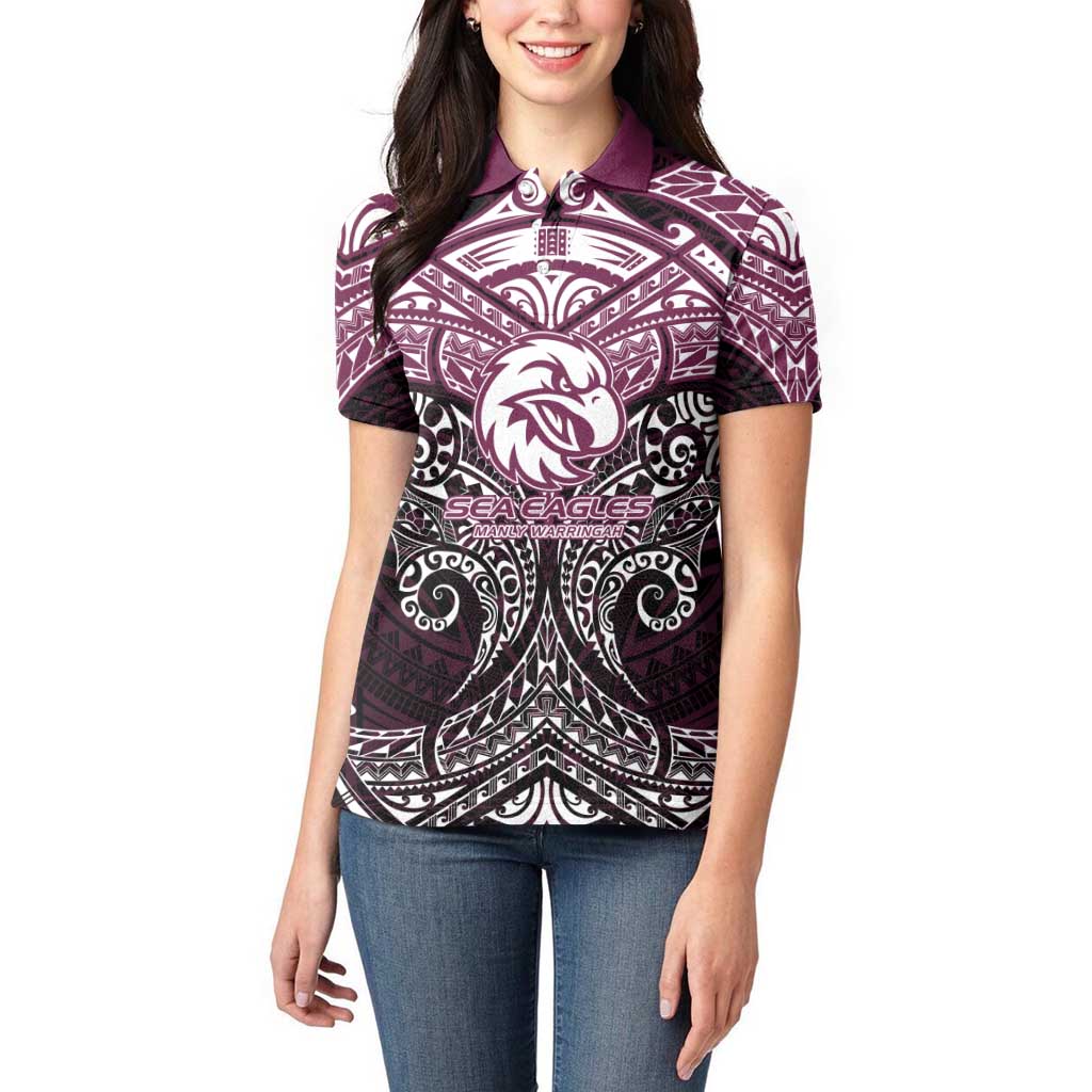 Personalized Manly Warringah Sea Eagles Women Polo Shirt Polynesian Tribal Pattern Style