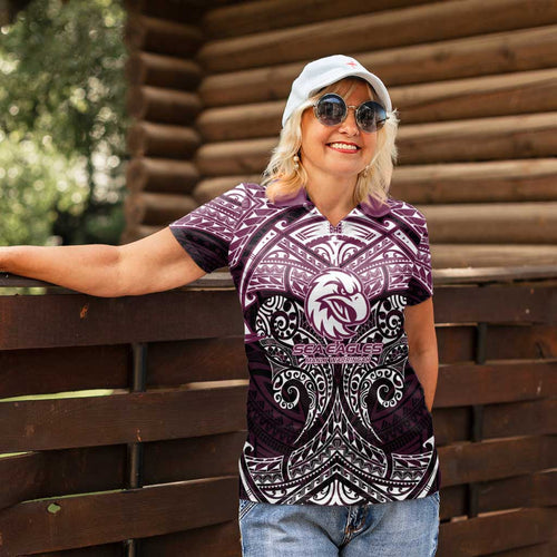 Personalized Manly Warringah Sea Eagles Women Polo Shirt Polynesian Tribal Pattern Style