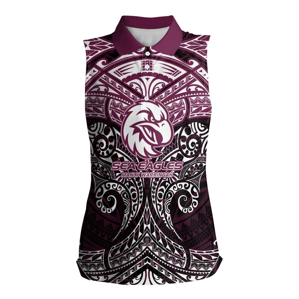 Personalized Manly Warringah Sea Eagles Women Sleeveless Polo Shirt Polynesian Tribal Pattern Style