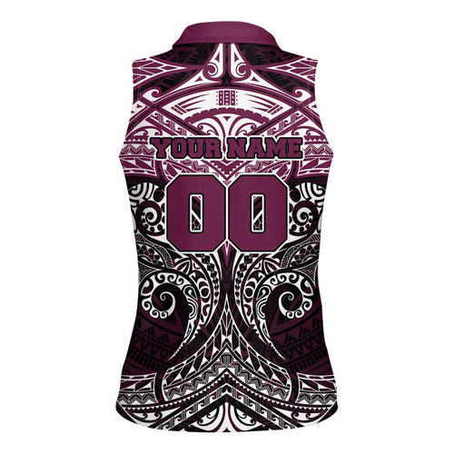 Personalized Manly Warringah Sea Eagles Women Sleeveless Polo Shirt Polynesian Tribal Pattern Style