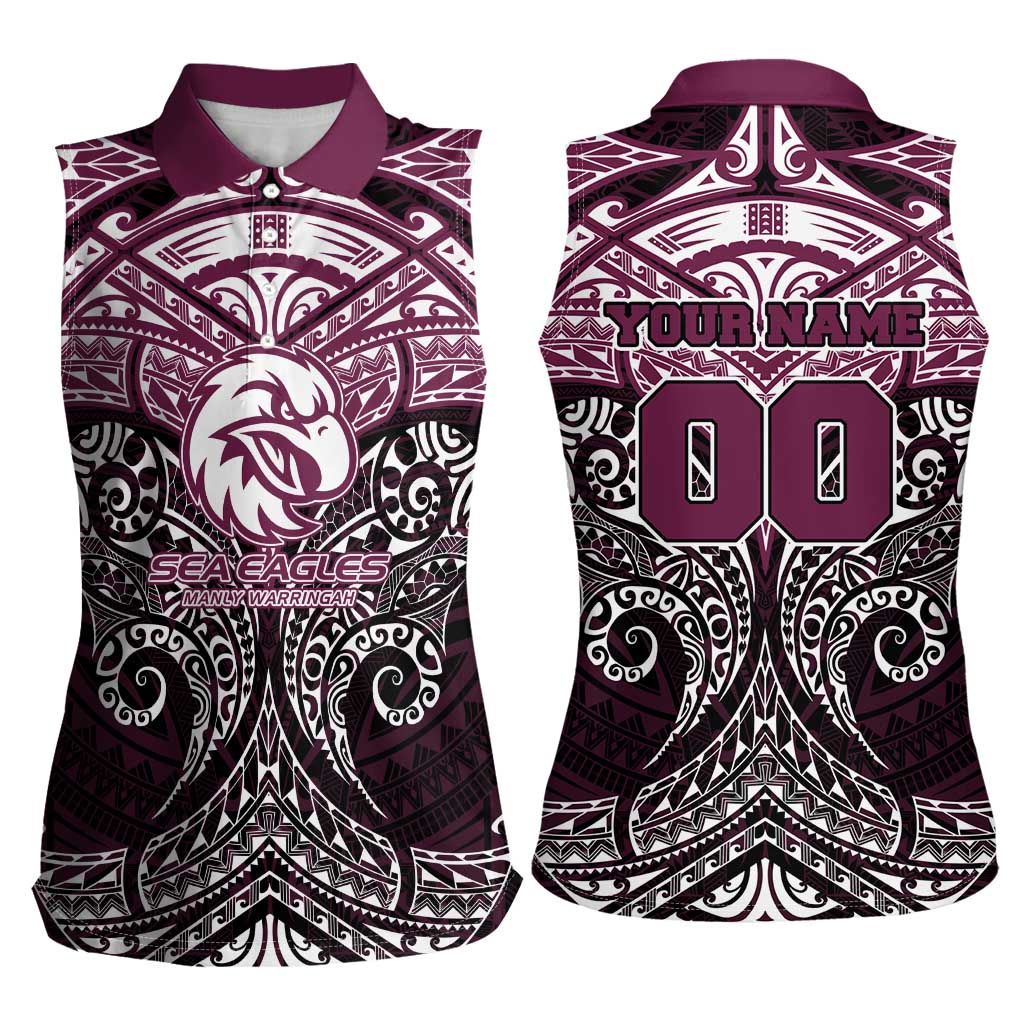 Personalized Manly Warringah Sea Eagles Women Sleeveless Polo Shirt Polynesian Tribal Pattern Style