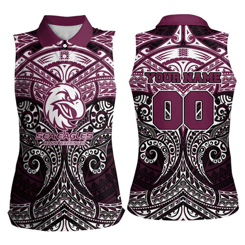 Personalized Manly Warringah Sea Eagles Women Sleeveless Polo Shirt Polynesian Tribal Pattern Style