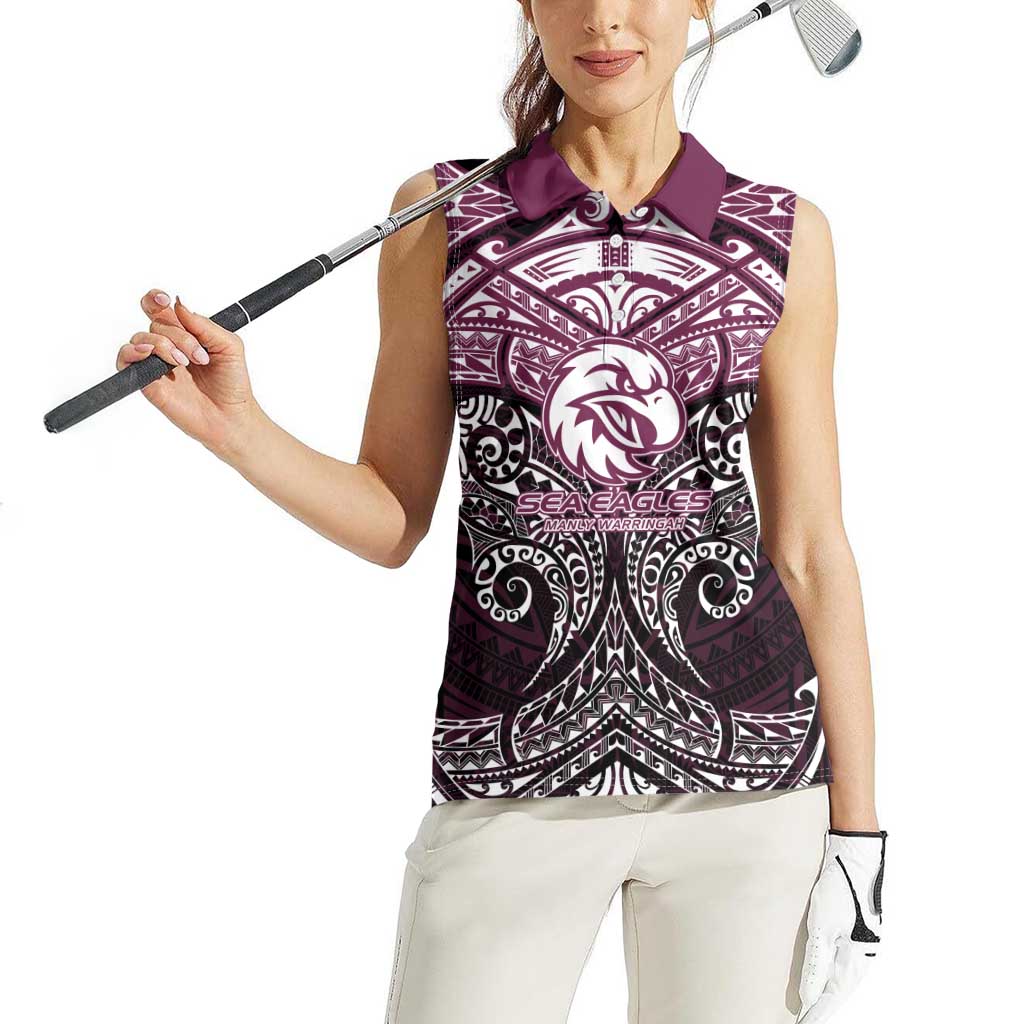 Personalized Manly Warringah Sea Eagles Women Sleeveless Polo Shirt Polynesian Tribal Pattern Style