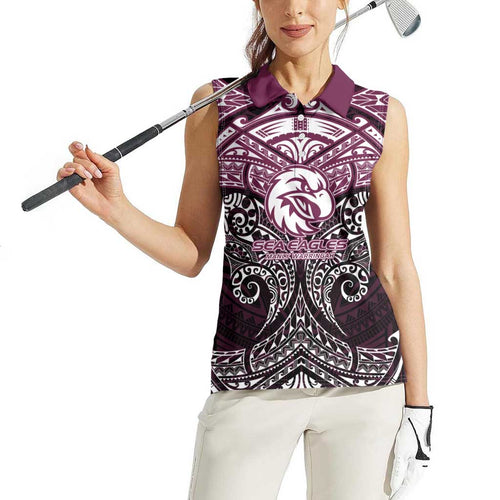 Personalized Manly Warringah Sea Eagles Women Sleeveless Polo Shirt Polynesian Tribal Pattern Style
