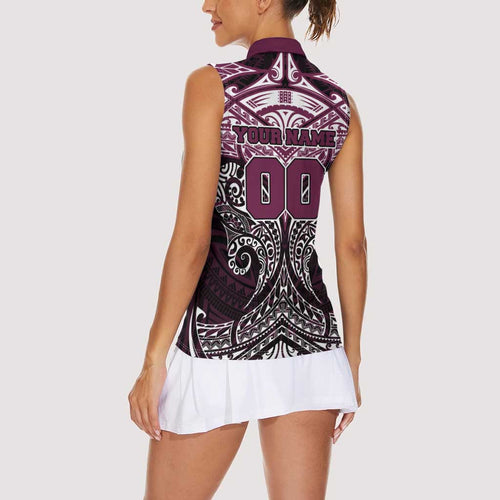 Personalized Manly Warringah Sea Eagles Women Sleeveless Polo Shirt Polynesian Tribal Pattern Style