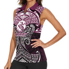 Personalized Manly Warringah Sea Eagles Women Sleeveless Polo Shirt Polynesian Tribal Pattern Style