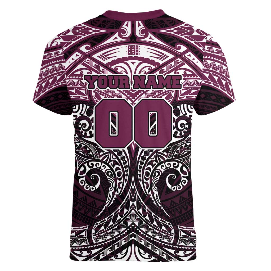 Personalized Manly Warringah Sea Eagles Women V-Neck T-Shirt Polynesian Tribal Pattern Style