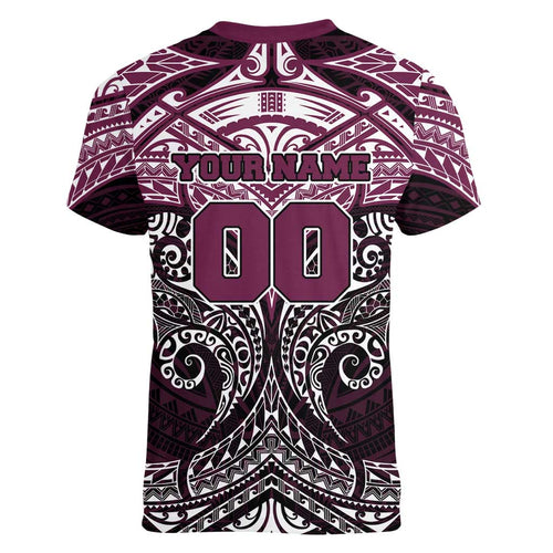 Personalized Manly Warringah Sea Eagles Women V-Neck T-Shirt Polynesian Tribal Pattern Style