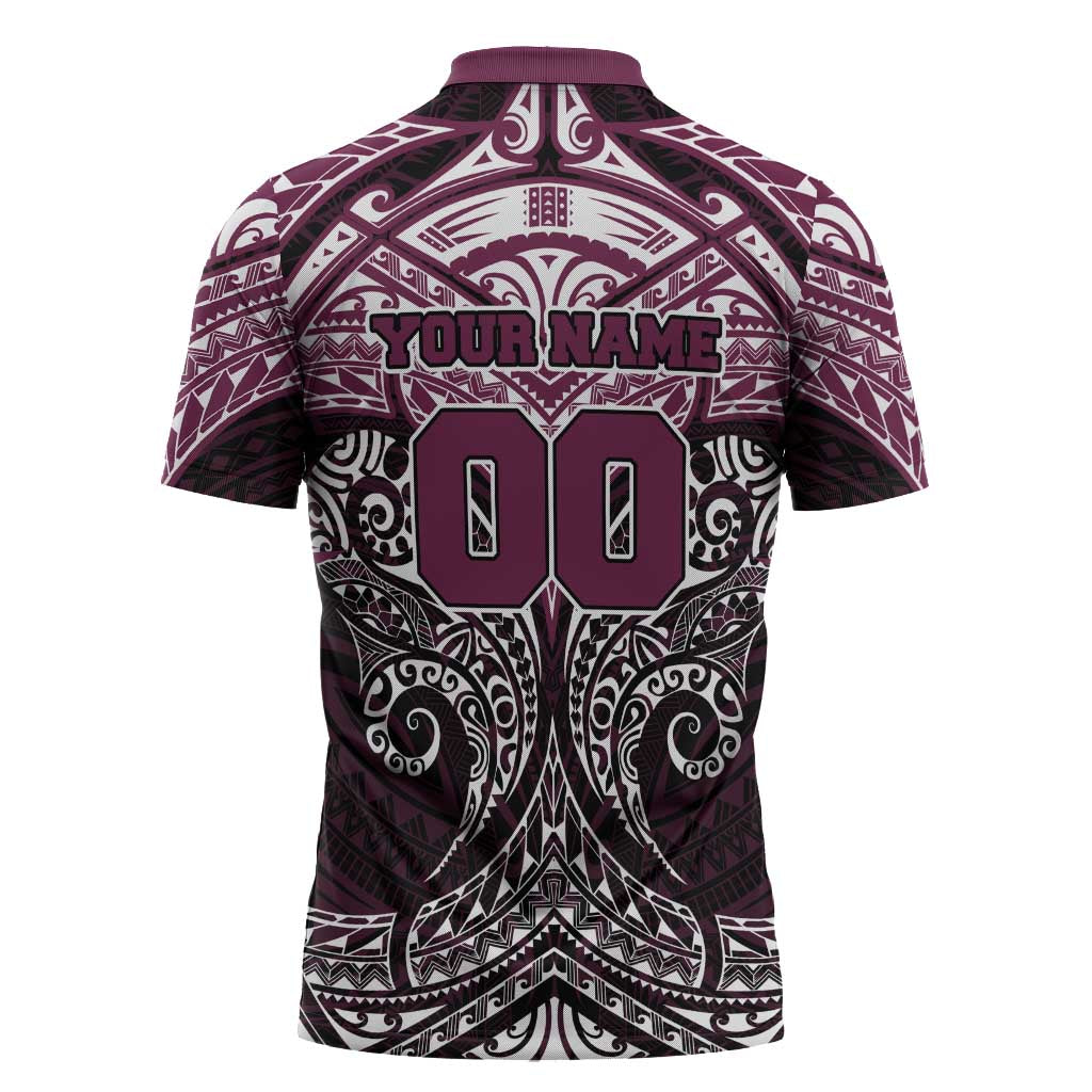 Personalized Manly Warringah Sea Eagles Zipper Polo Shirt Polynesian Tribal Pattern Style