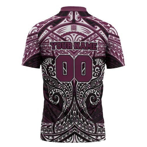 Personalized Manly Warringah Sea Eagles Zipper Polo Shirt Polynesian Tribal Pattern Style