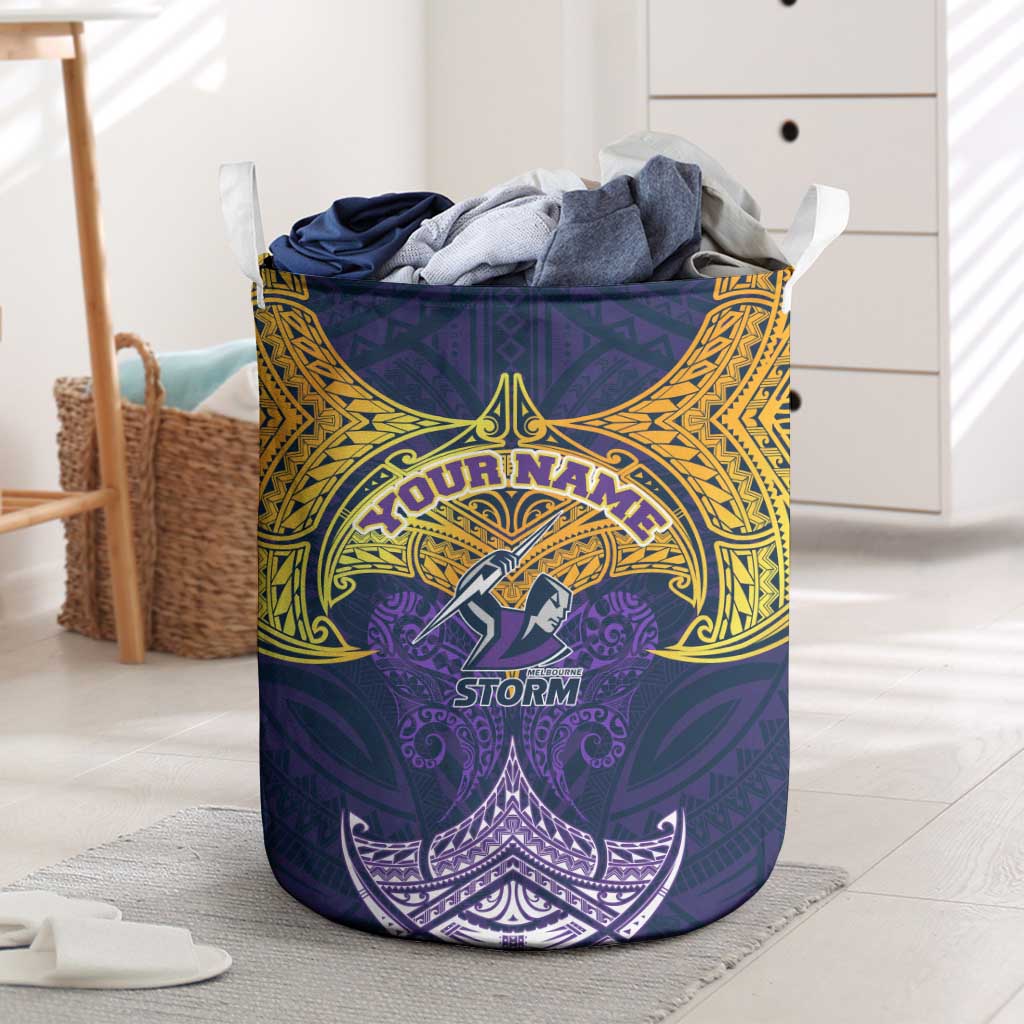 Personalized Melbourne Storm Laundry Basket Polynesian Tribal Pattern Style