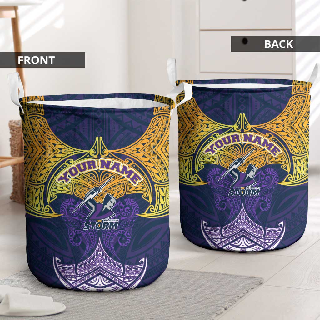Personalized Melbourne Storm Laundry Basket Polynesian Tribal Pattern Style