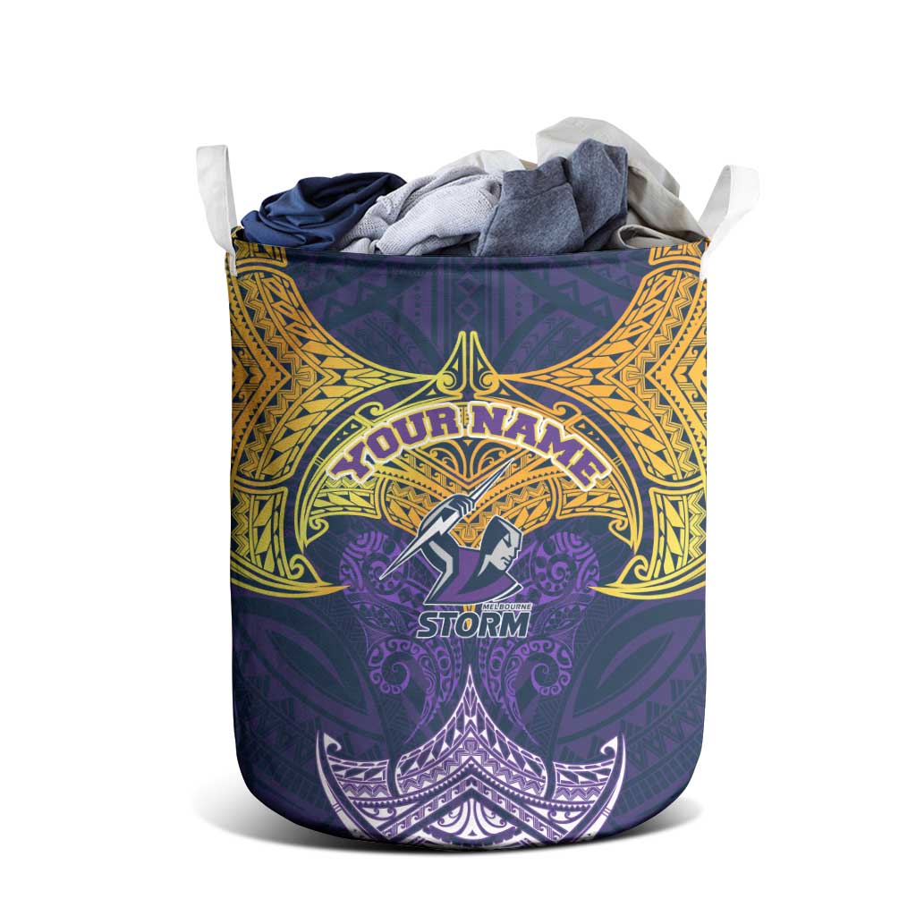 Personalized Melbourne Storm Laundry Basket Polynesian Tribal Pattern Style
