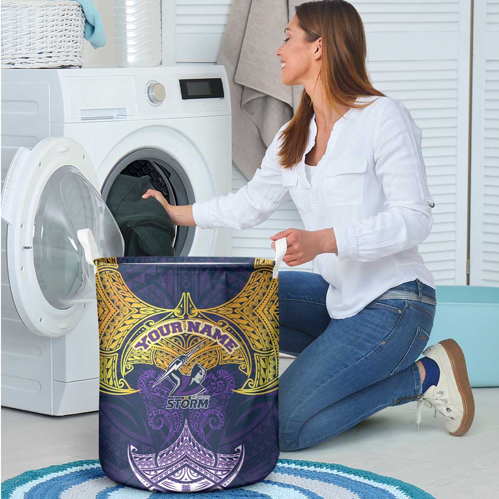 Personalized Melbourne Storm Laundry Basket Polynesian Tribal Pattern Style