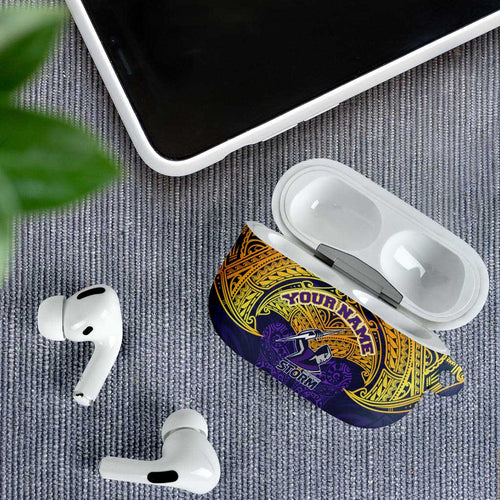 Personalized Melbourne Storm AirPods Case Polynesian Tribal Pattern Style