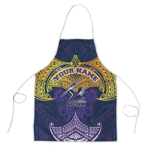 Personalized Melbourne Storm Apron Polynesian Tribal Pattern Style