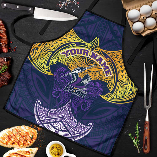 Personalized Melbourne Storm Apron Polynesian Tribal Pattern Style
