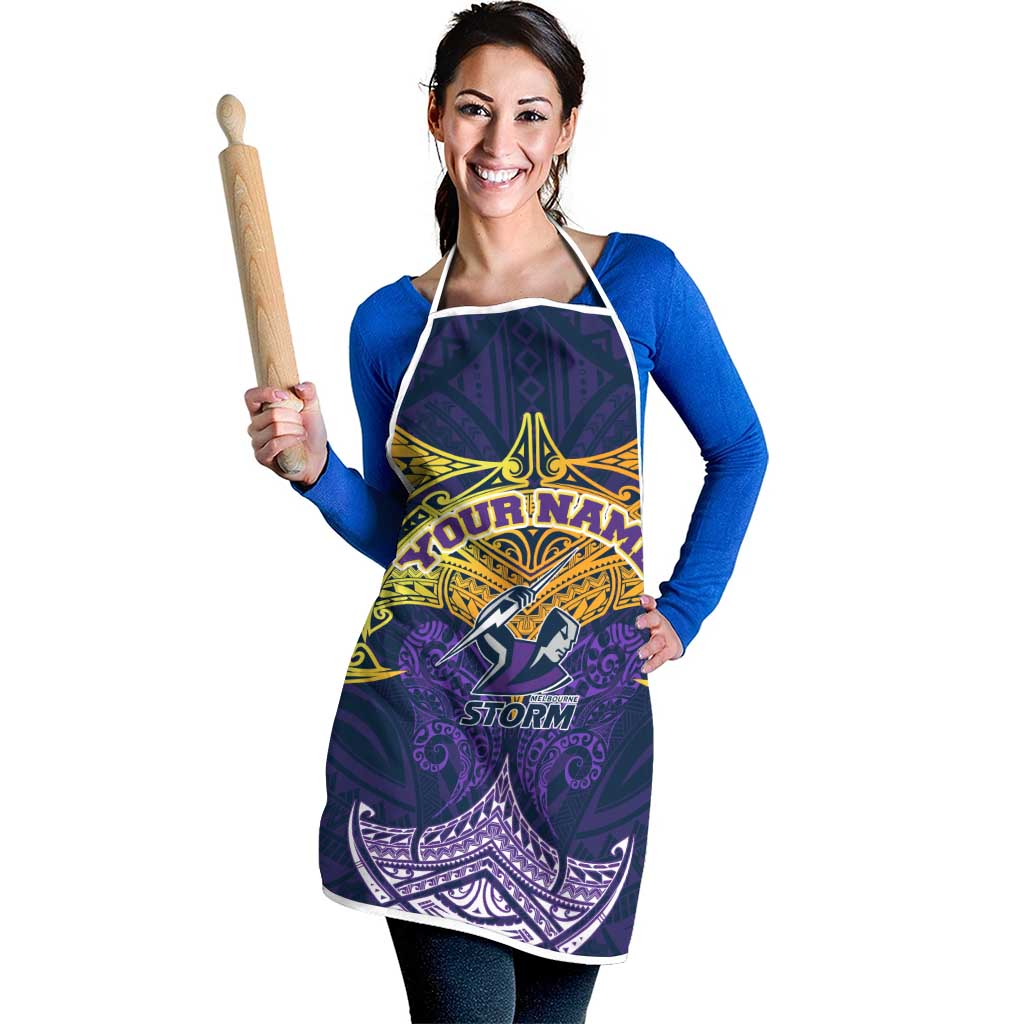 Personalized Melbourne Storm Apron Polynesian Tribal Pattern Style