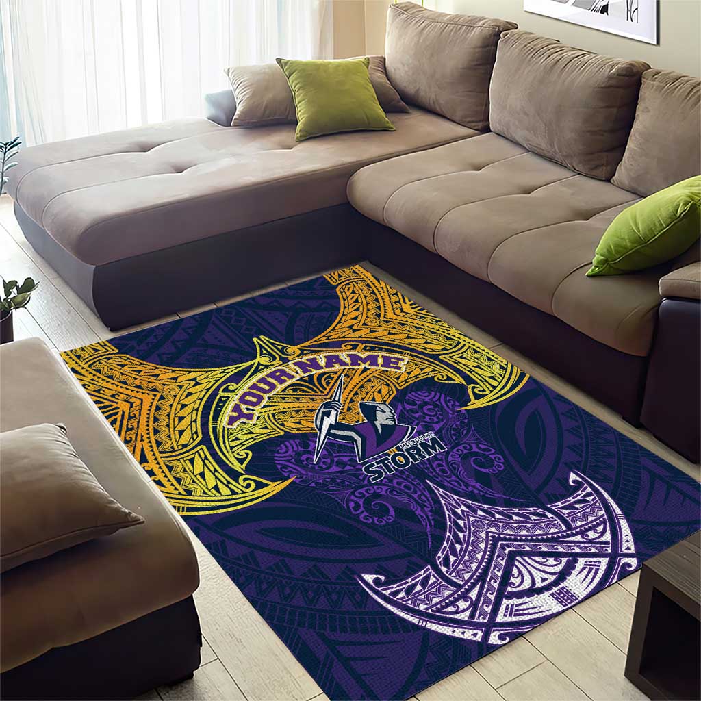 Personalized Melbourne Storm Area Rug Polynesian Tribal Pattern Style