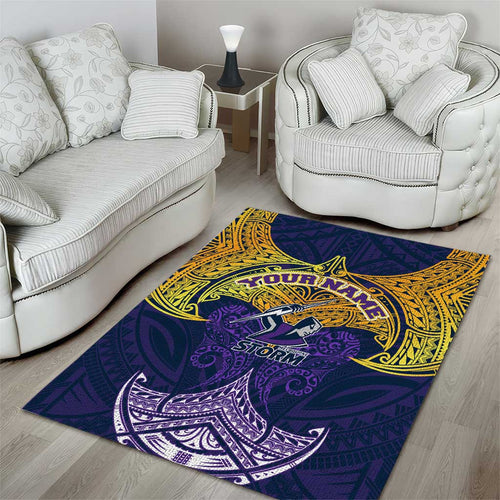 Personalized Melbourne Storm Area Rug Polynesian Tribal Pattern Style