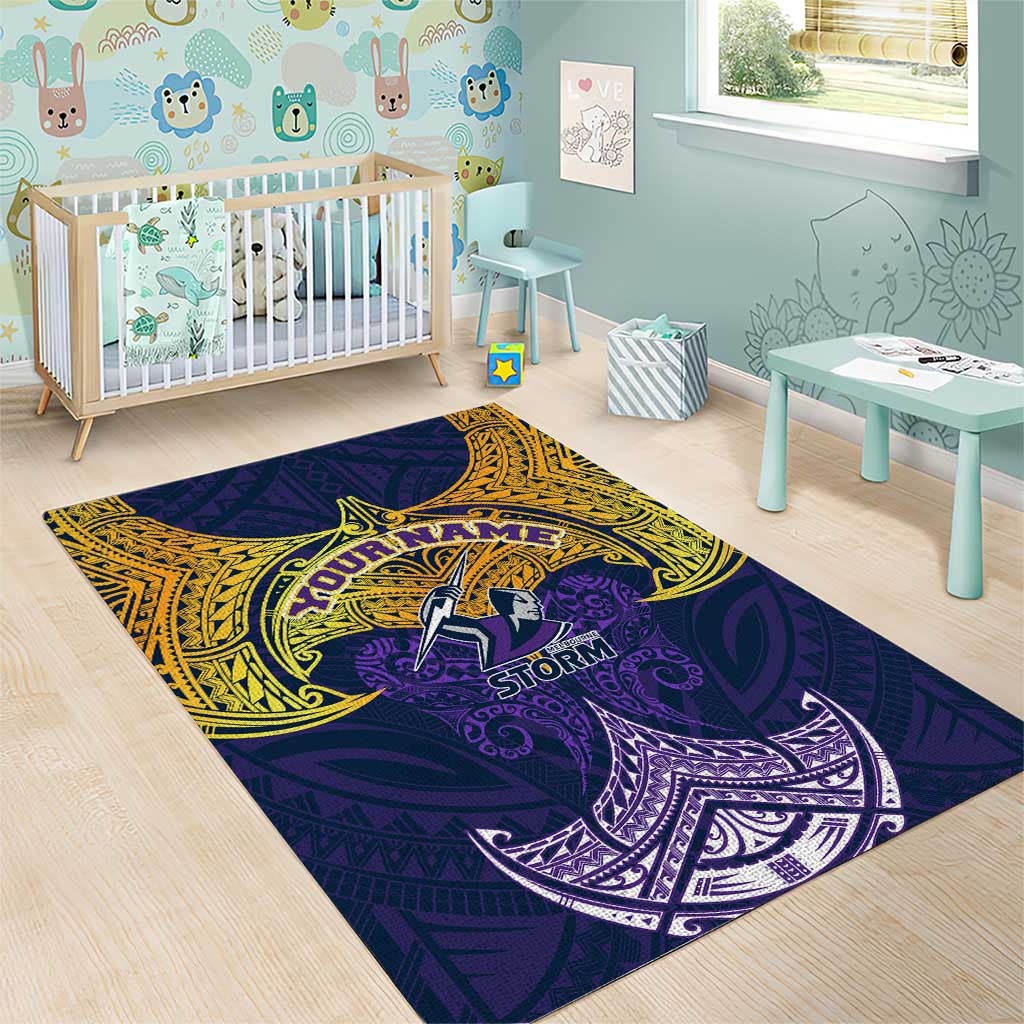 Personalized Melbourne Storm Area Rug Polynesian Tribal Pattern Style