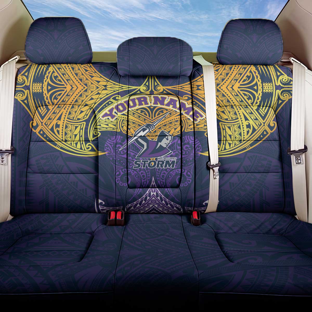 Personalized Melbourne Storm Back Car Seat Cover Polynesian Tribal Pattern Style